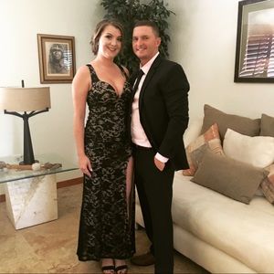 Floor length black lace dress worn 1 time